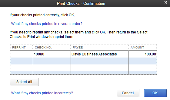 tell quickbooks for mac to print just one check for a vendor
